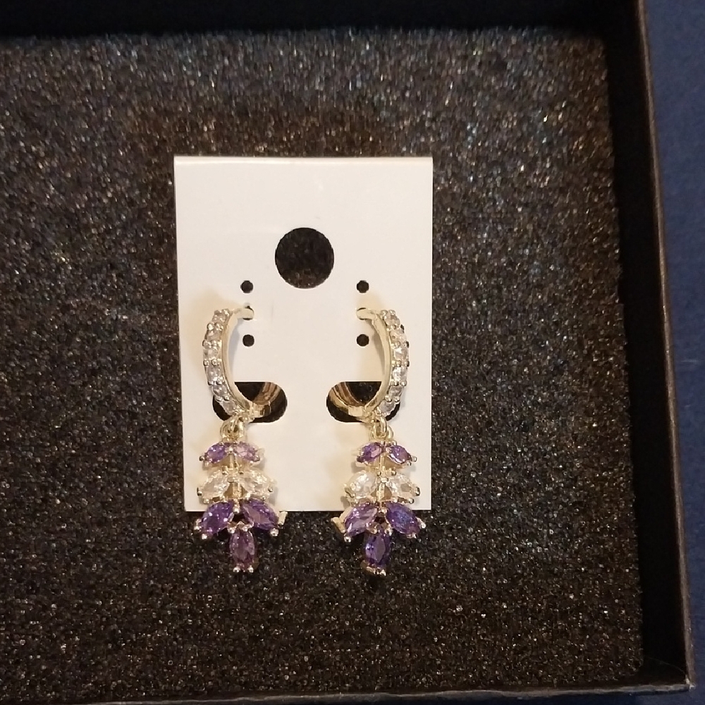 Elegant Purple and Silver Drop Earrings